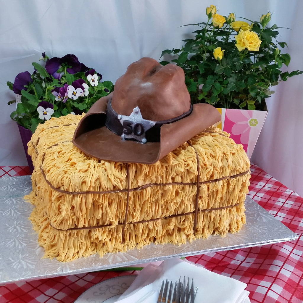 Cowboy Hat and Bale of Hay Cake