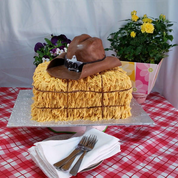 Cowboy Hat and Bale of Hay Cake