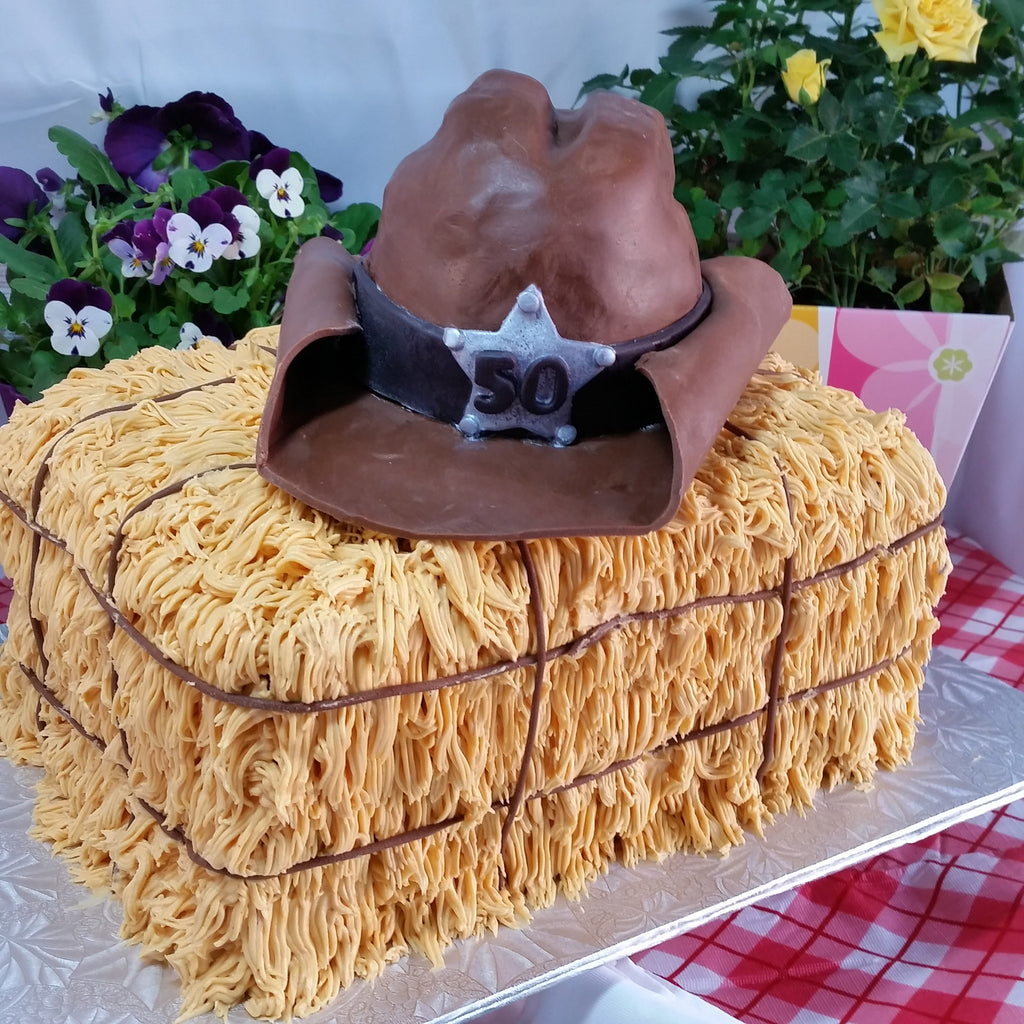 Cowboy Hat and Bale of Hay Cake