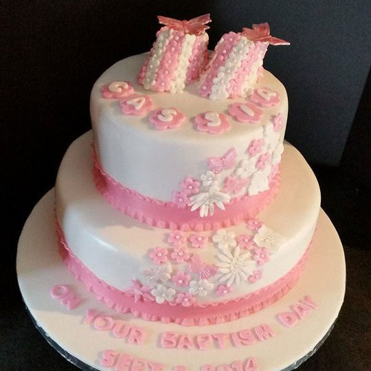 Pink Shoes Baptism Cake