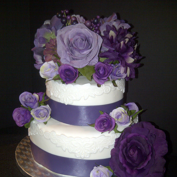 Purple Silk Flowers Cake